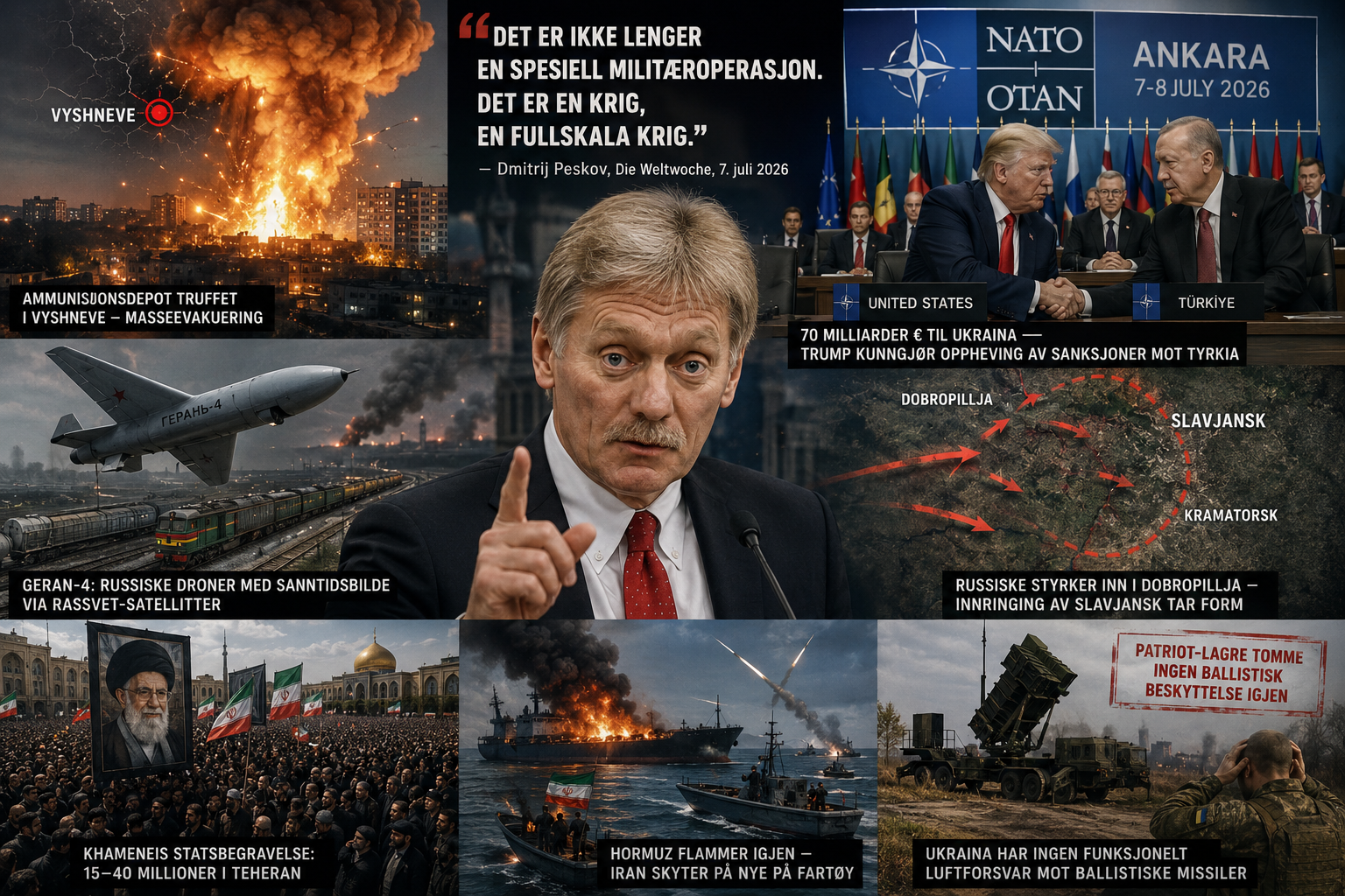 Peskov sier det en gang til: Dette er krig – og Hormuz flammer igjen