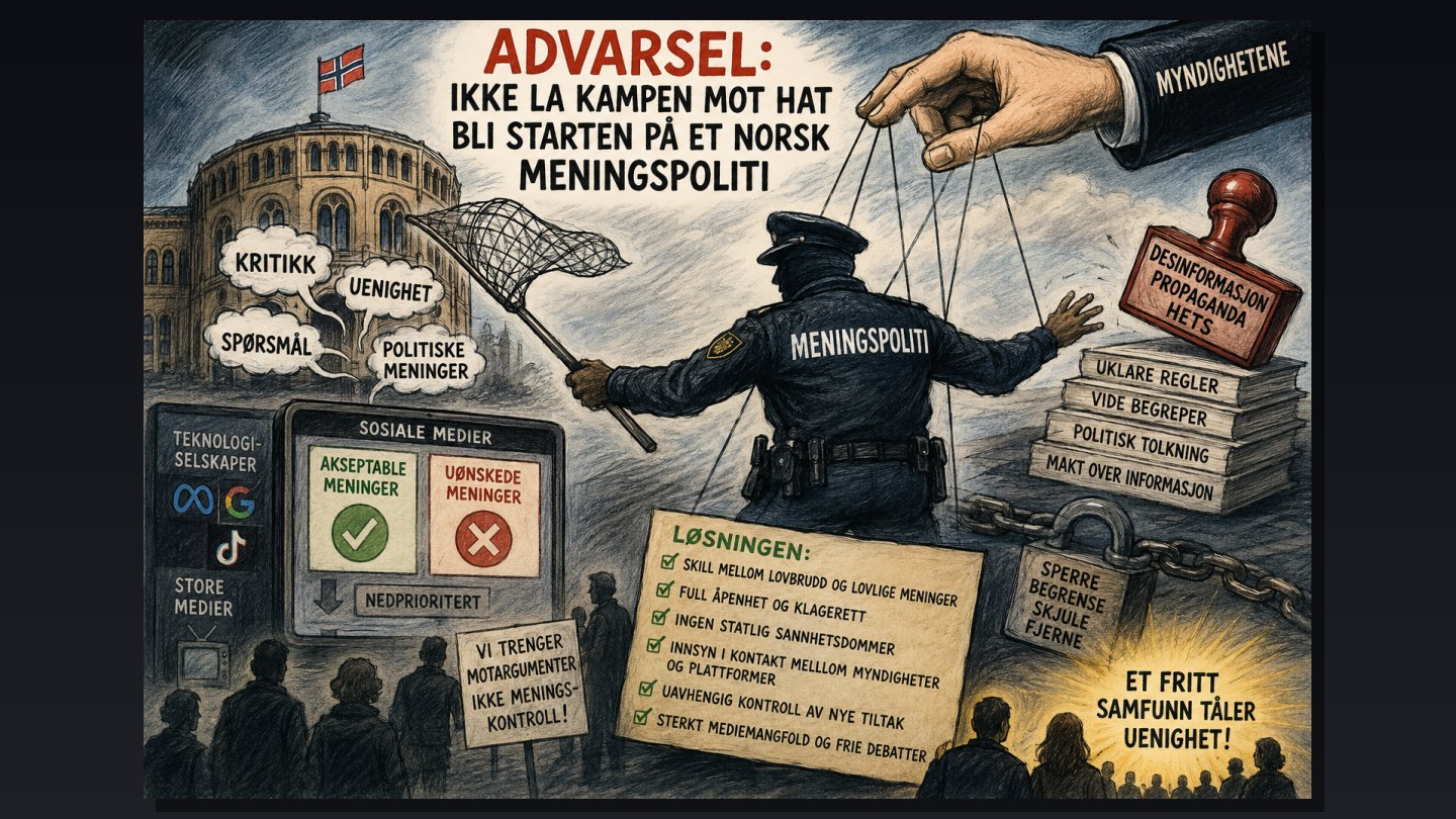 ADVARSEL: Ikke la kampen mot hat bli starten på et norsk meningspoliti